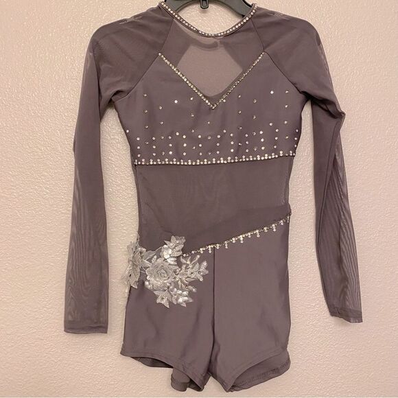 Reverence solo gray Custom rhinestoned dance costume long sleeve PXS (adult XS) - Picture 2 of 12